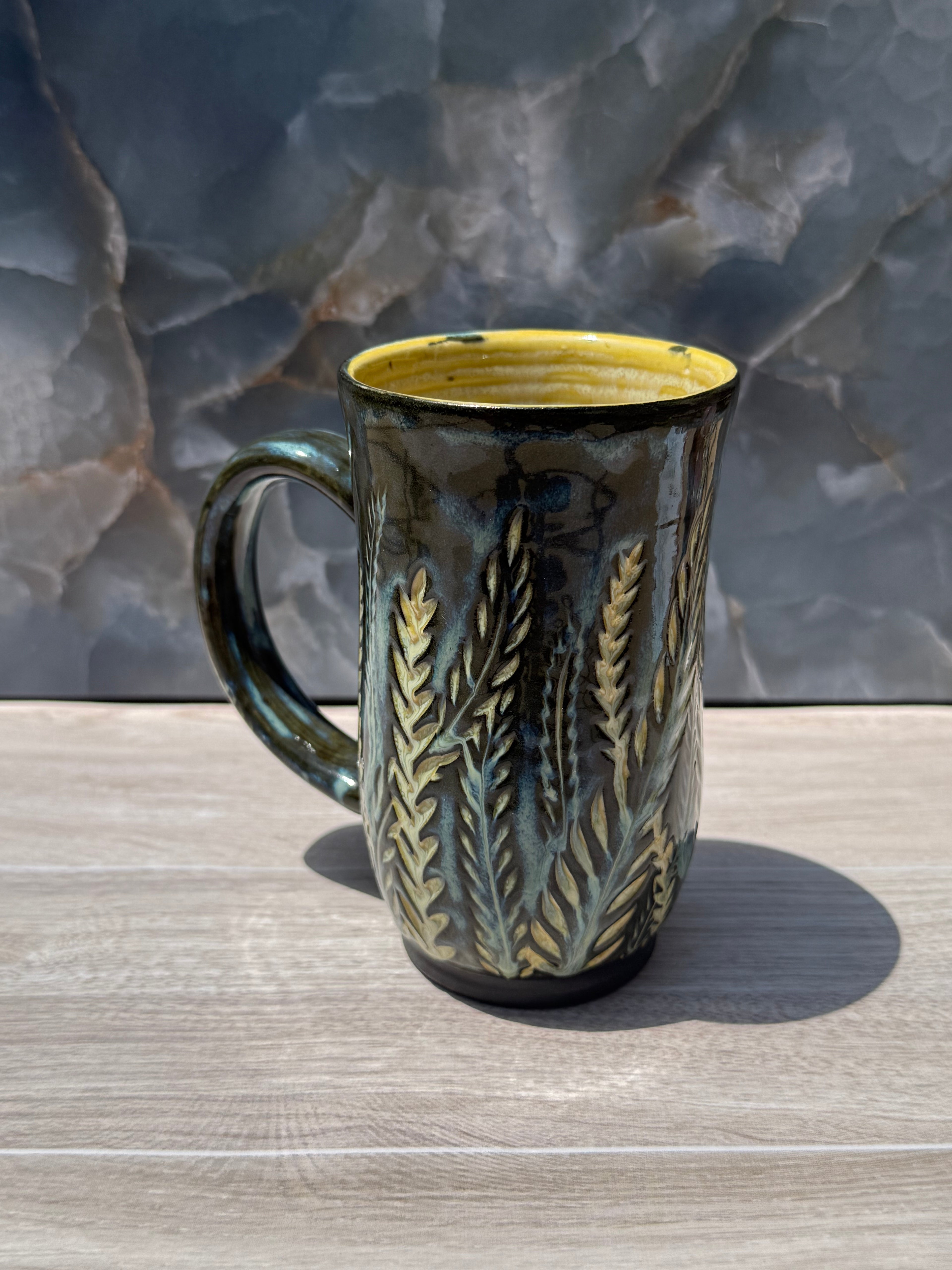 Yellow Carved Fern Mug