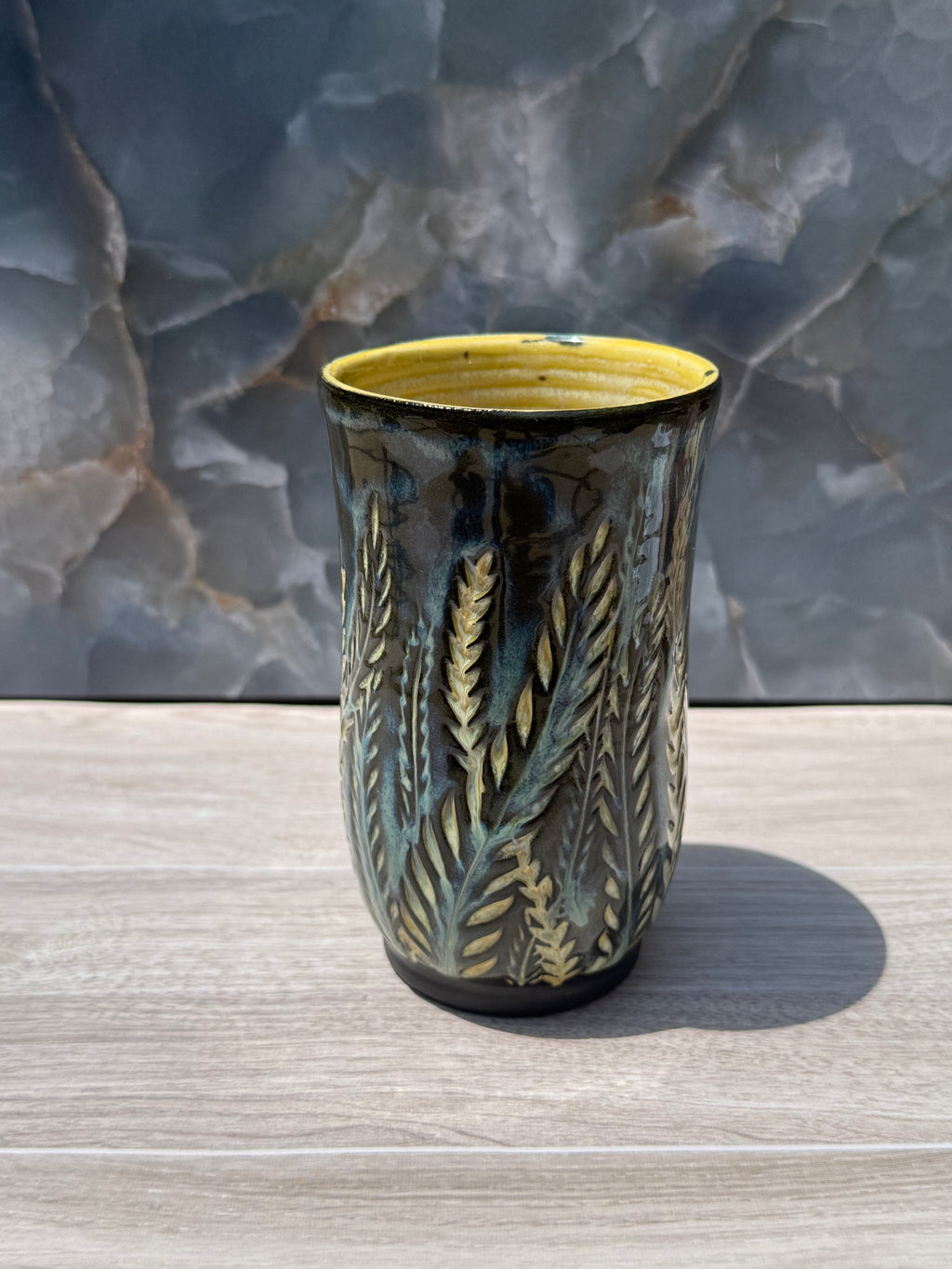 Yellow Carved Fern Mug